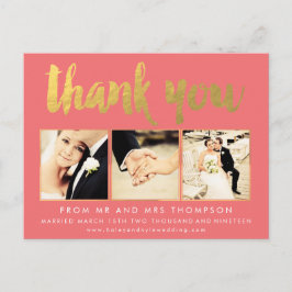 Coral Gold Foil Vielen Dank Script Typografy Foto Postkarte