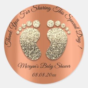 Coral Gold Glitzer Feet Baby Dusche Gefallen Runder Aufkleber