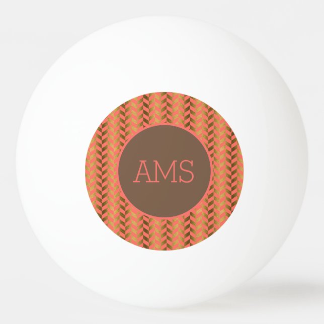 Coral Gold Herringbone Monogram Tischtennisball (Vorderseite)