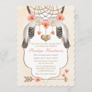 Coral Gold Lavender Dreamcatcher Boho Geburtstag Einladung