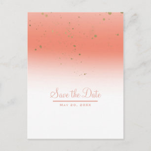 Coral Gold Moderne Glamour-Chic-Hochzeit Termin vo Ankündigungspostkarte