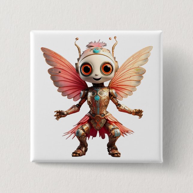 Coral Gold Süßer Tanzender Roboter Pixie Button (Vorderseite)