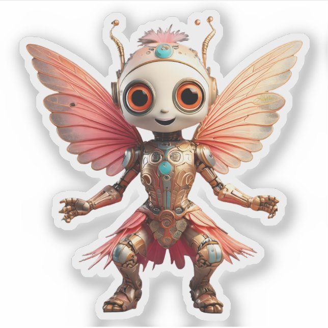 Coral Gold Süßer Tanzroboter Pixie Aufkleber (Vorderseite)