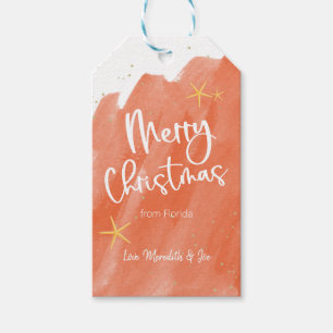 Coral & Gold Watercolor Beach Merry Christmas Geschenkanhänger