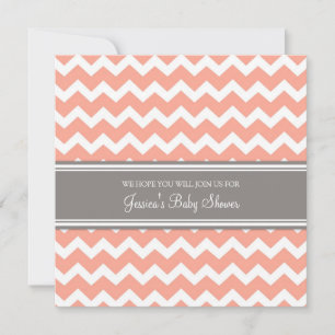 Coral Gray Chevron Custom Baby Shower Einladungen