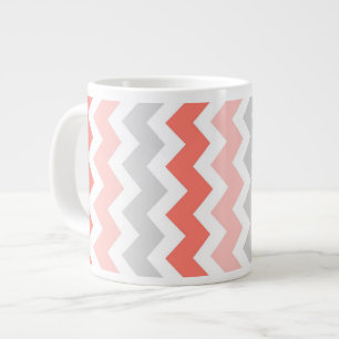 Coral Gray Chevrons Jumbo Coffee Tasse