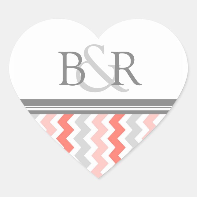 Coral Gray Chevrons Monogram Umschlag Aufkleber (Vorderseite)