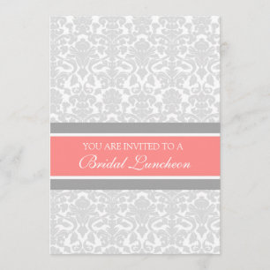 Coral Gray Damask Bridal Lunch Einladungskarten