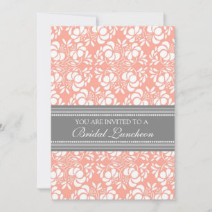 Coral Gray Damask Bridal Lunch Einladungskarten