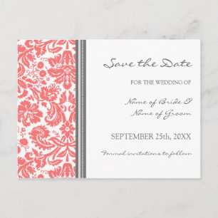 Coral Gray Damask Save the Date Hochzeitstorte Ankündigungspostkarte