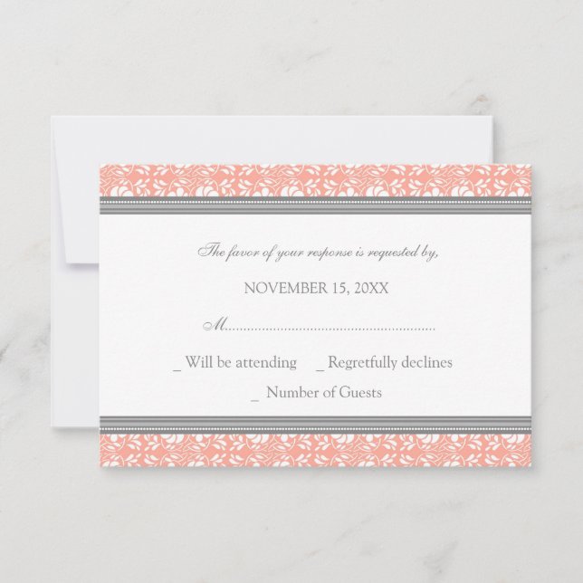 Coral Gray Damask UAWG Wedding Card RSVP Karte (Vorderseite)