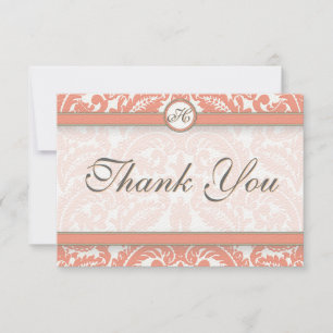 Coral & Gray Damask Wedding Dankeschön Card Dankeskarte