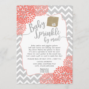 Coral Gray Floral Baby Sprinkle per Post Einladung