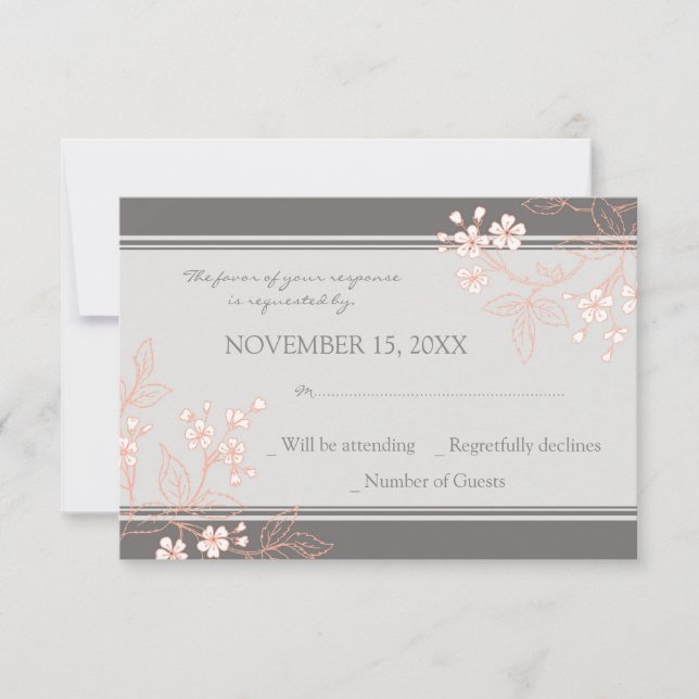 Coral Gray Floral UAWG Wedding Card RSVP Karte (Vorderseite)