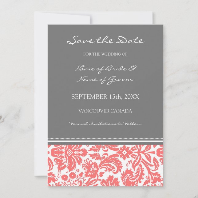 Coral Gray Foto Wedding Save the Date Card (Vorderseite)