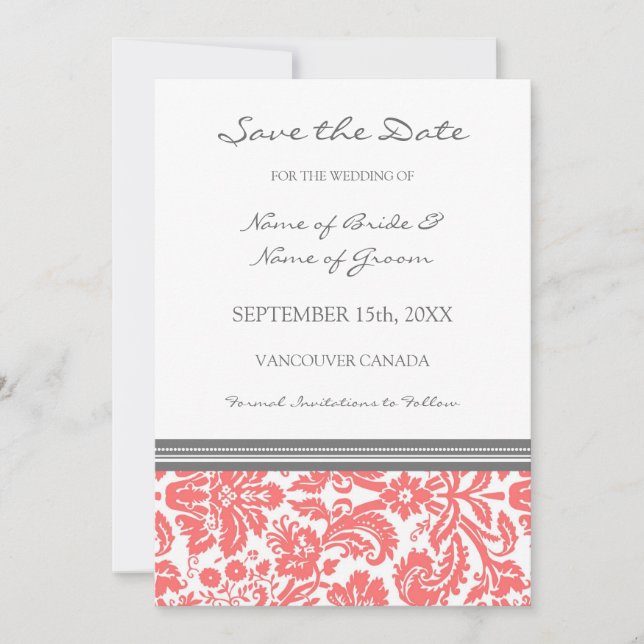 Coral Gray Foto Wedding Save the Date Card (Vorderseite)