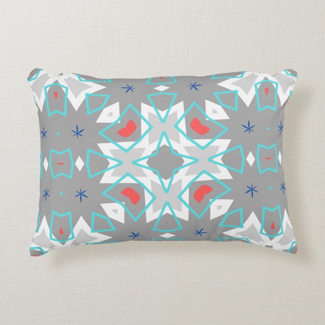 Coral Gray Mandala Pattern | Geometric Floral Boho Dekokissen (Vorderseite)