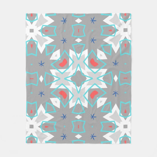 Coral Gray Mandala Pattern | Geometric Floral Boho Fleecedecke (Vorderseite)
