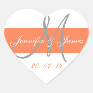 Coral Gray Monogram Wedding Danke Stickers