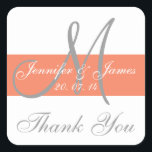Coral Gray Monogram Wedding Danke Stickers<br><div class="desc">Verwenden Sie diese schönen grauen Orangen Korallenmonogramm Namen Hochzeit Dankeschön Sticker, um Ihre Gastgeschenke Hochzeiten zu kennzeichnen. Design von Elke Clarke© für die Monogram Gallery. Dieses moderne, kühne Design ist einfach, aber klassisch und passt zu jedem Hochzeitsthema. Die MONOGRAM GALLERY erlaubt es Ihnen, die Namen, Monogramme und Farben des Textes...</div>