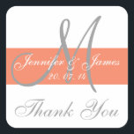 Coral Gray Monogram Wedding Danke Stickers<br><div class="desc">Verwenden Sie diese schönen grauen Orangen Korallenmonogramm Namen Hochzeit Dankeschön Sticker, um Ihre Gastgeschenke Hochzeiten zu kennzeichnen. Design von Elke Clarke© für die Monogram Gallery. Dieses moderne, kühne Design ist einfach, aber klassisch und passt zu jedem Hochzeitsthema. Die MONOGRAM GALLERY erlaubt es Ihnen, die Namen, Monogramme und Farben des Textes...</div>