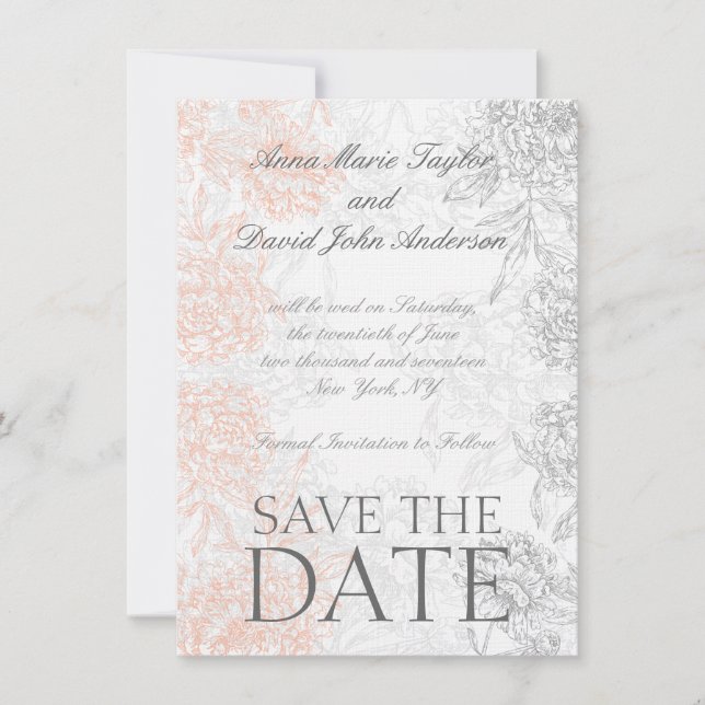 Coral Gray Vintag Floral Save the Date (Vorderseite)