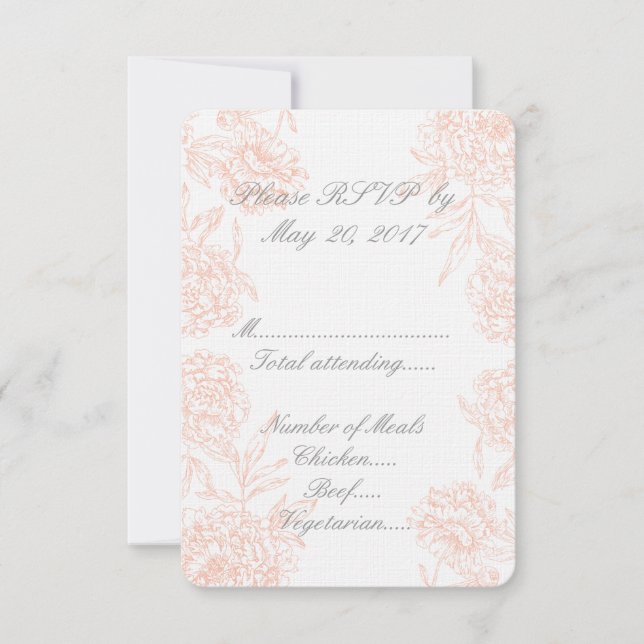 Coral Gray Vintag Floral Wedding RSVP (Vorderseite)