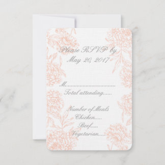 Coral Gray Vintag Floral Wedding RSVP Karte