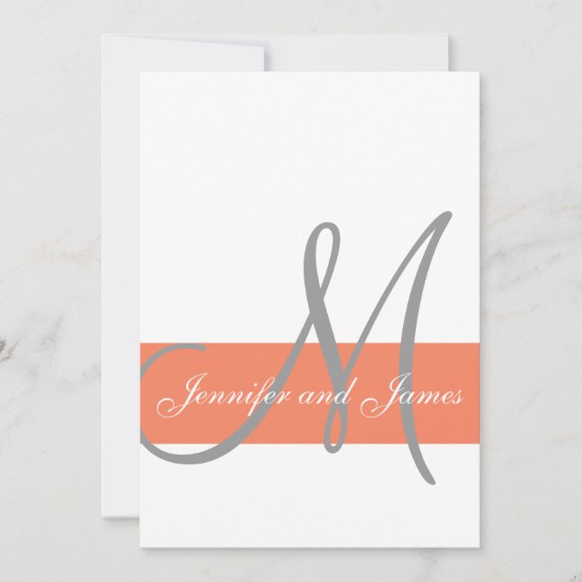 Coral Gray Wedding Einladung Wird Monogram Names (Vorderseite)