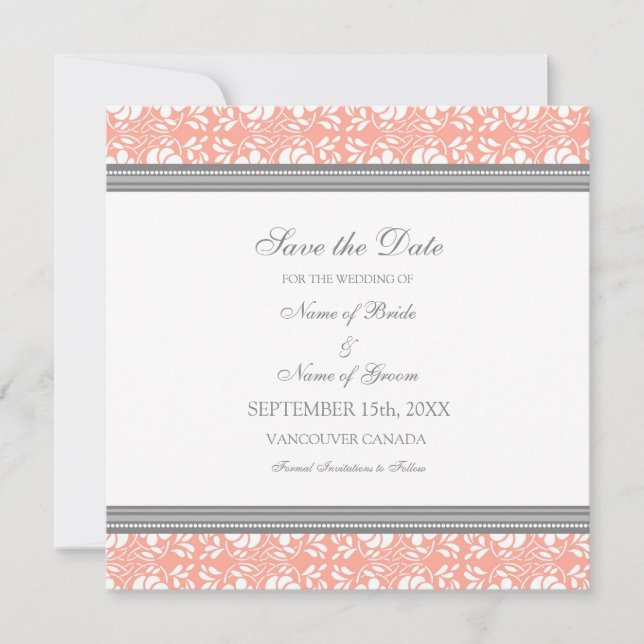 Coral Gray Wedding Save the Date Card (Vorderseite)