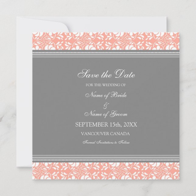 Coral Gray Wedding Save the Date Card (Vorderseite)