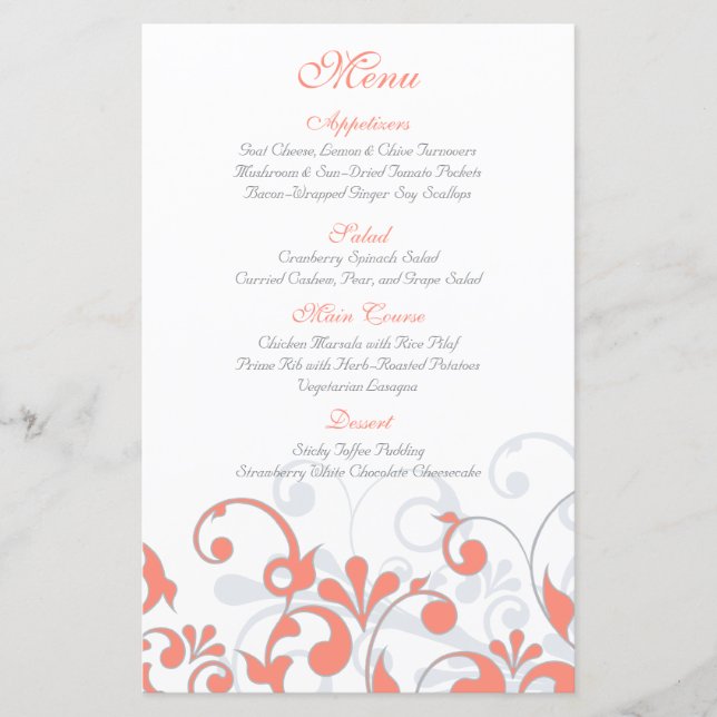 Coral Gray White Floral Wedding Card (Vorderseite)