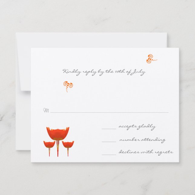 Coral & Gray Wild Blume Bee Wedding RSVP (Vorderseite)