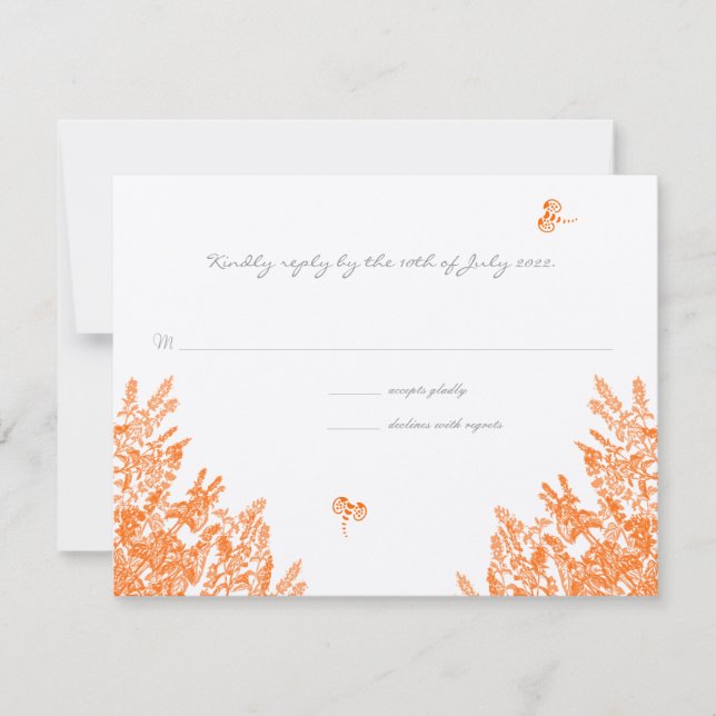 Coral & Gray Wildblume Bee Wedding RSVP Karte (Vorderseite)
