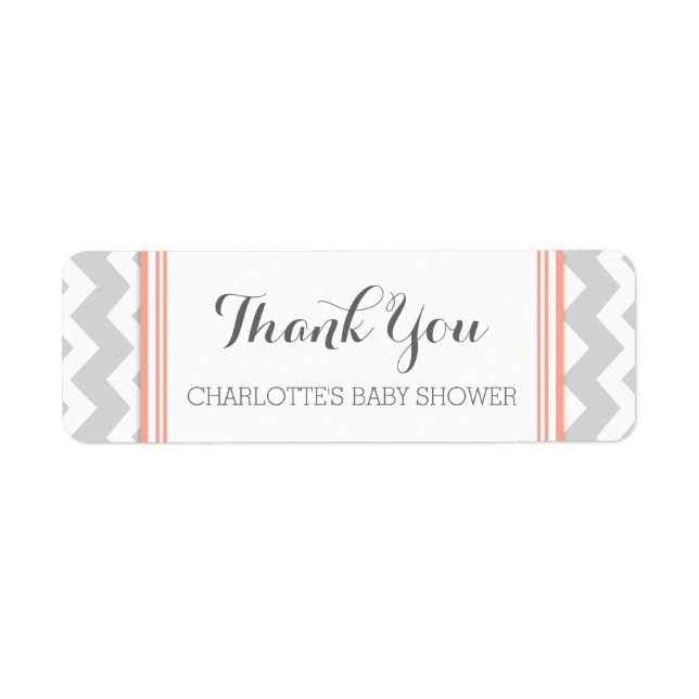 Coral Gray Zickzack Baby Shower Fevor Labels (Vorne)