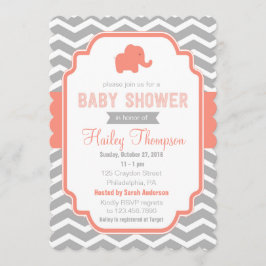 Coral Gray Zickzack Elephant Baby Dusche einladen Einladung