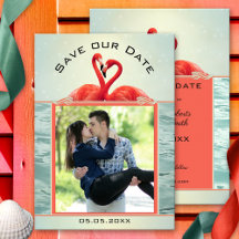 Coral Green Foto Flamingo Save the Date Card