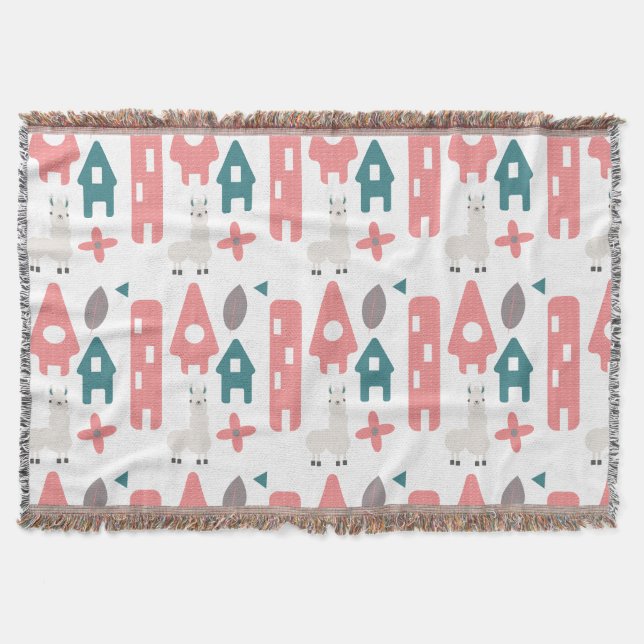 Coral Green Llama Alpaca Animal Homs Decke (Vorderseite)