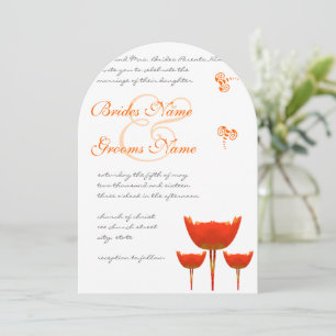 Coral & Grey Poppies Butterfly Wedding Einladung