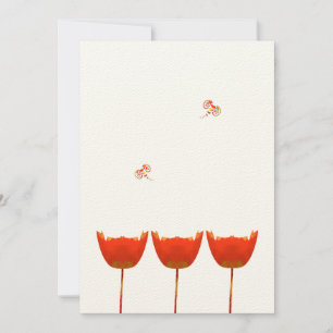 Coral & Grey Poppies Butterfly Wedding Einladung