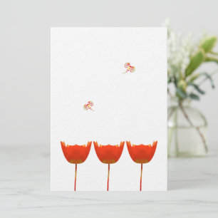 Coral & Grey Poppies Butterfly Wedding Einladung