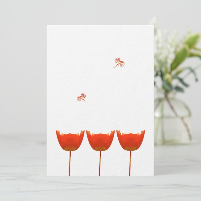 Coral & Grey Poppies Butterfly Wedding Einladung (Stehend Vorderseite)