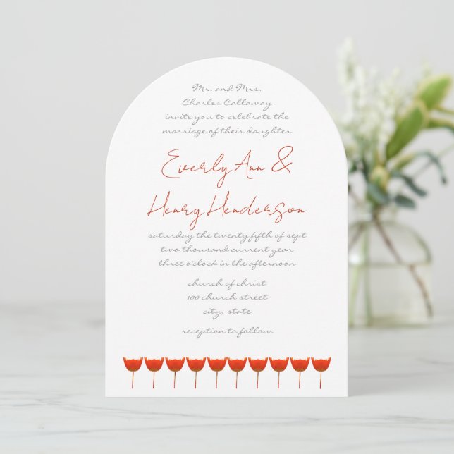 Coral & Grey Poppies Butterfly Wedding Einladung (Stehend Vorderseite)