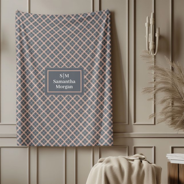 Coral Grey Throw Custom Name Pastel Aesthetic Fleecedecke (Coral Grey Throw Custom Name Pastel Aesthetic)