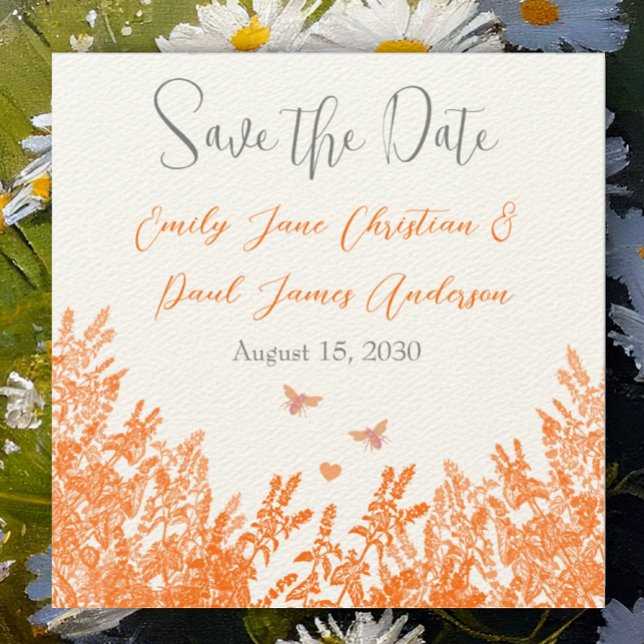 Coral & Grey Wild Blume Bee Wedding Save the Date (Von Creator hochgeladen)