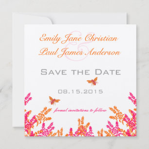 Coral & Grey Wild Blume Bee Wedding Save the Date
