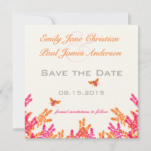 Coral & Grey Wild Blume Bee Wedding Save the Date