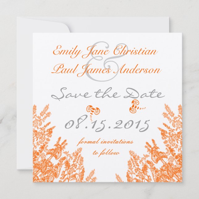 Coral & Grey Wild Blume Bee Wedding Save the Date (Vorderseite)