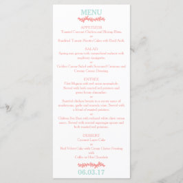 Coral Heart Aqua Beach Wedding Menü Menükarte