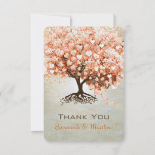 Coral Heart Leaf Tree Wedding Vielen Dank Dankeskarte